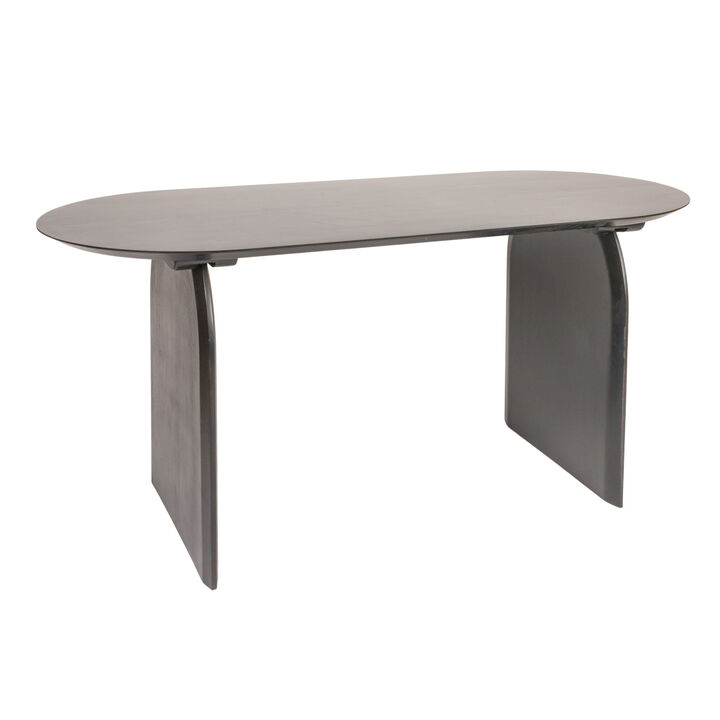 Pill-Shaped Acacia Wood Dining Table with Half-Moon Base in Black Finish