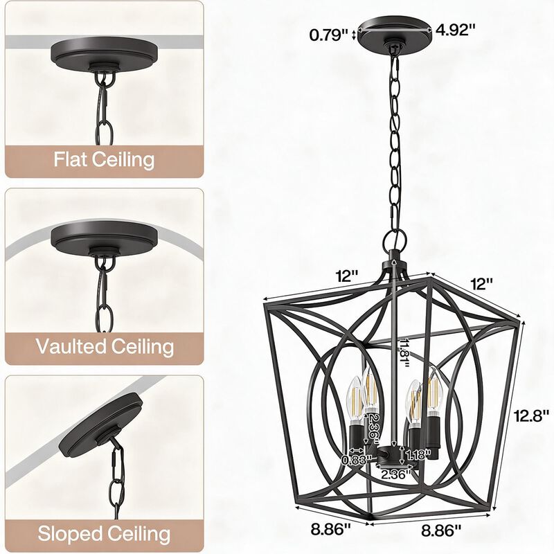 Gold Four-Light Geometric Cage Pendant Light, Farmhouse Chandelier image number 2