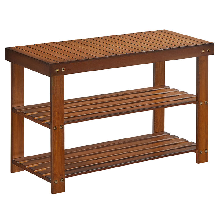 3 Tier Shoe Rack Bench Wicker Style Entryway Storage Seat