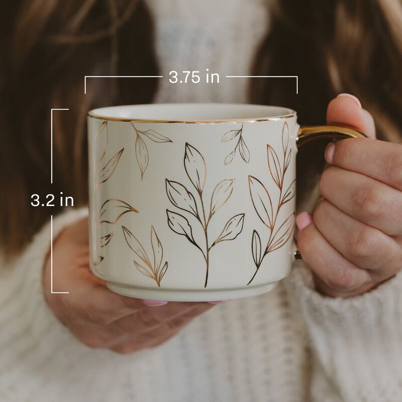 Orange Navy Plaid 14 oz Gold Handle Coffee Mug image number 6