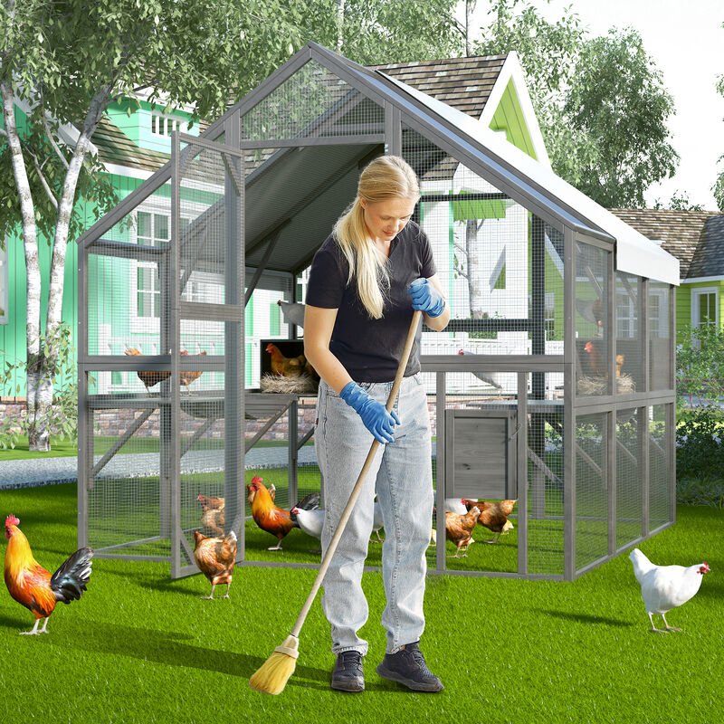 Large Wooden Outdoor House, 43 Sq. Ft. Cat Run Enclosure Walk in Cat Catio Kitten Condo with Enter Door, Roof Cover