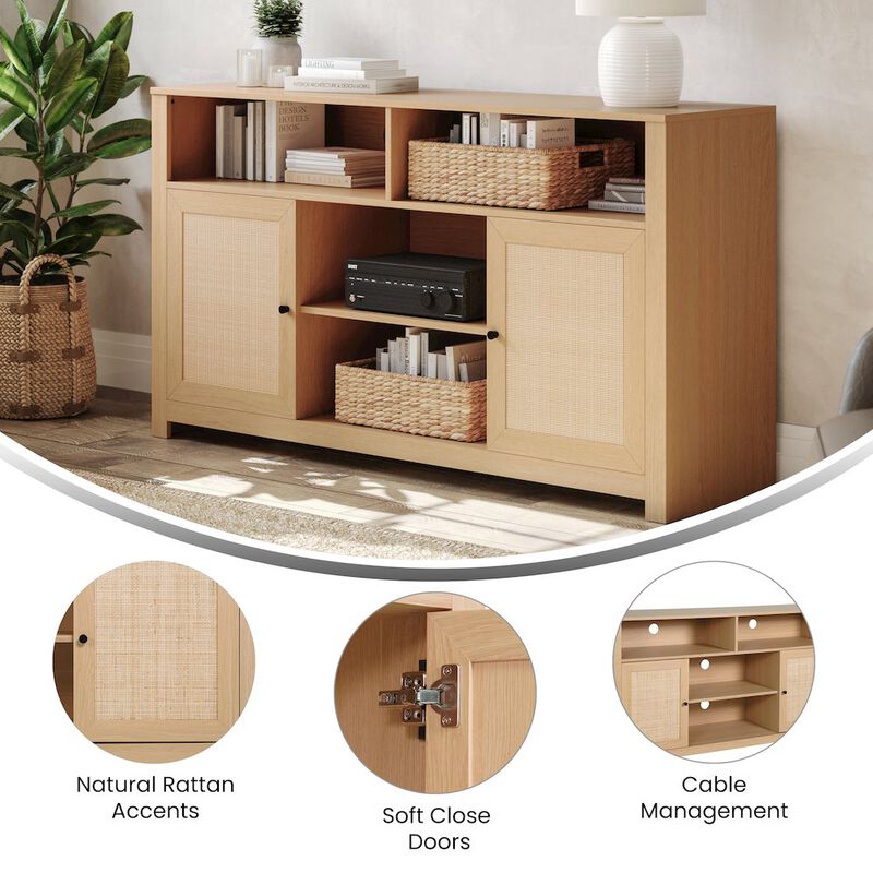 Flash Furniture Modern 58 Inch Buffet Sideboard, TV Stand for up to 65" TV's, Natural/Rattan image number 6
