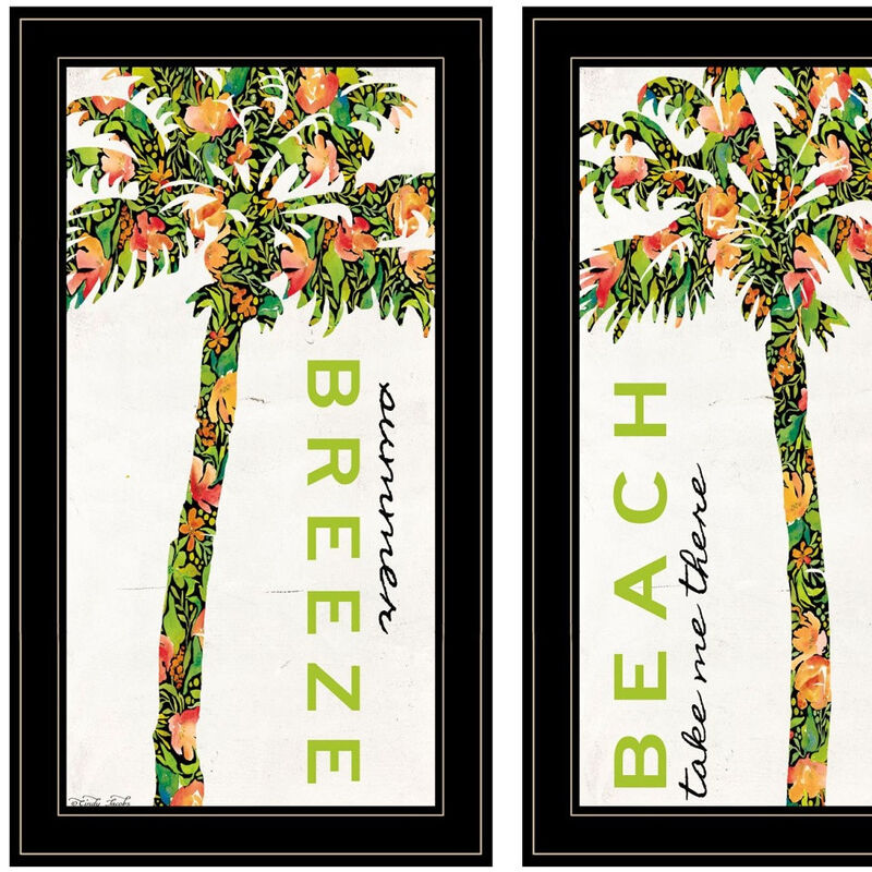 HomeRoots Set Of Two Summer Breeze Funky Palm Trees Black Framed Wall Art image number 2