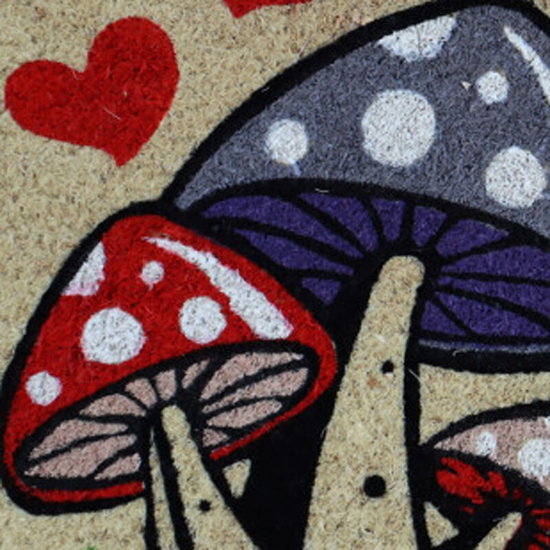 HomeRoots 18" X 30" Beige and Black Coir Mushrooms Home Sweet Home Outdoor Door Mat image number 3