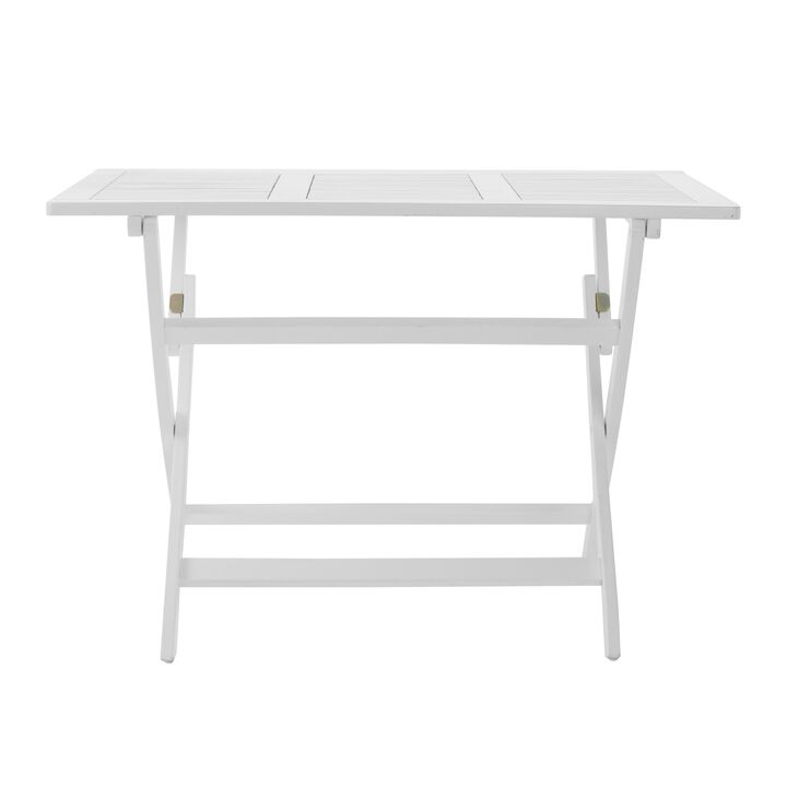 Cami Outdoor Foldable Dining Table, Rectangular 44 Inch, White Wood - Benzara