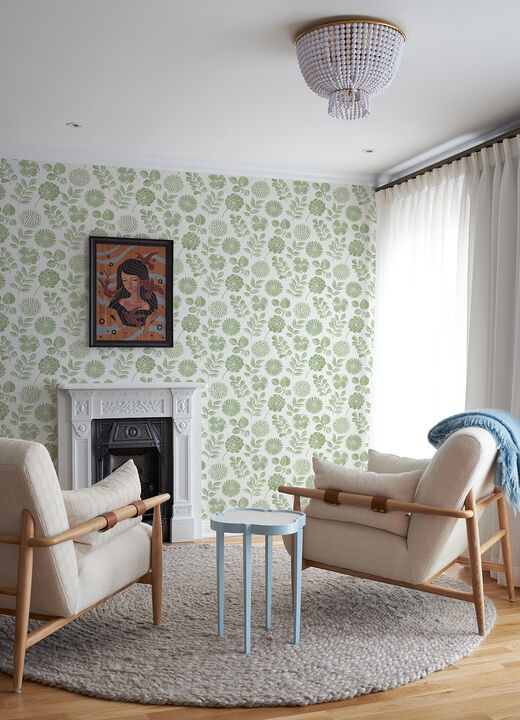 Inge Moss Floral Block Print Wallpaper
