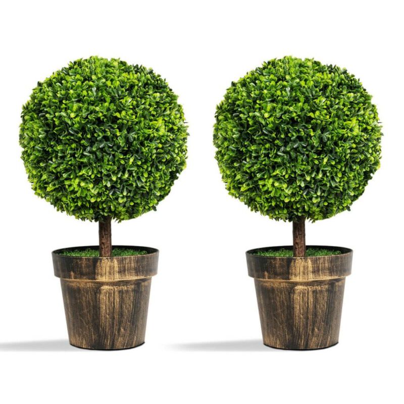 Hivvago 2 Pieces 24 Inch Artificial Boxwood Topiary Ball Tree for House and Office