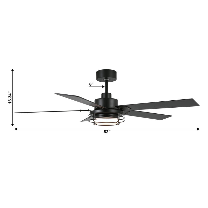 52 in. Black Reversible Blades 6-Speed Ceiling Fan with Light and Remote