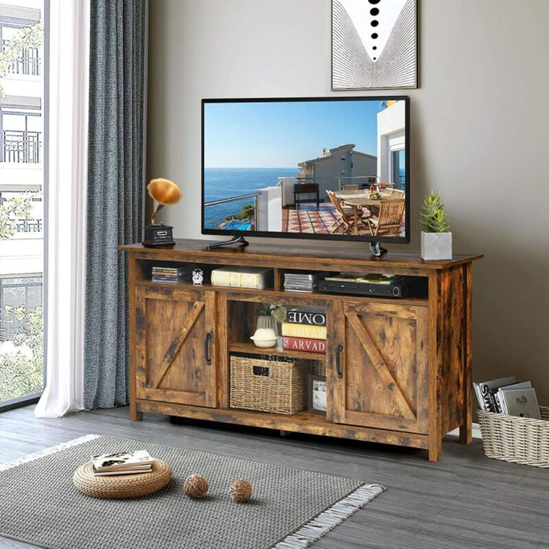 Hivvago Industrial Fireplace TV Stand with Shelve and Cabinet for TVs Up to 65 Inches