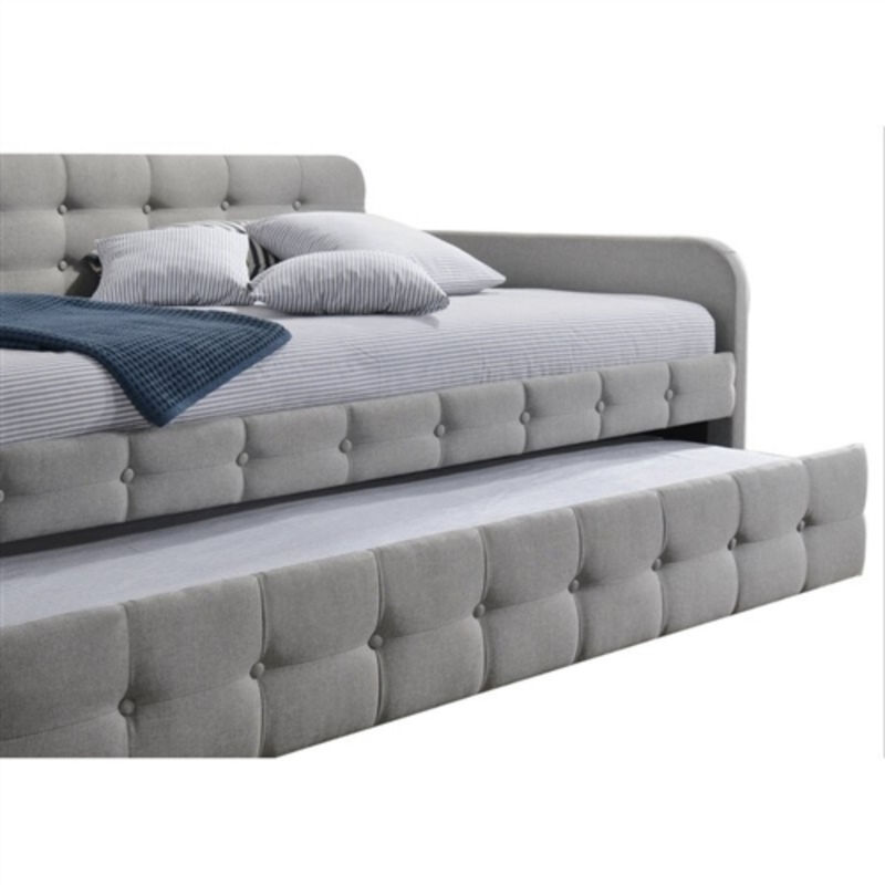 Tufted Daybed with Pull-Out Trundle – Polyester Linen Bed for Bedroom