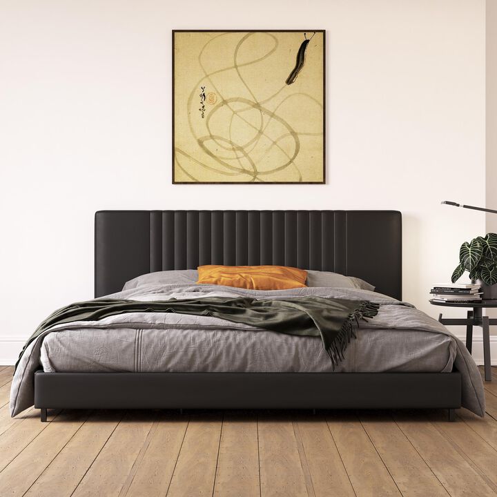 Rio Faux Leather Upholstered Bed, Queen, Black