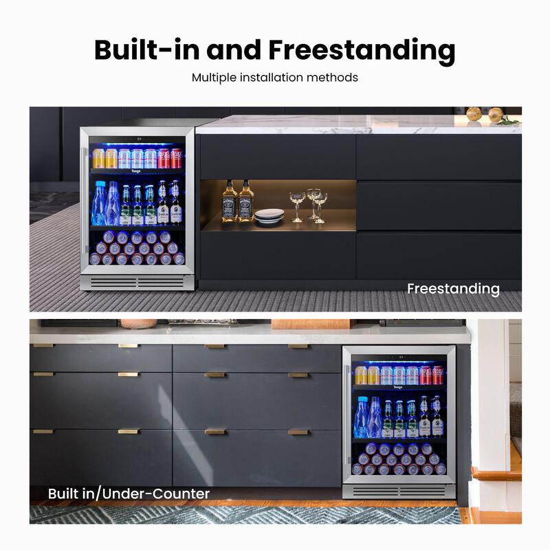 24 in. Single Zone 180-Cans Built-In/Freestanding Beverage Refrigerator in Stainless Steel Beer Drink Cooler Fridge