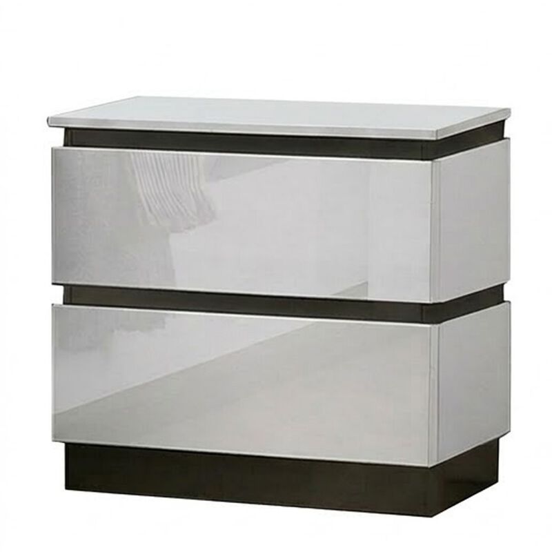 2pc King Bedroom Set, White, Metallic Gray Wood, Nightstand image number 3