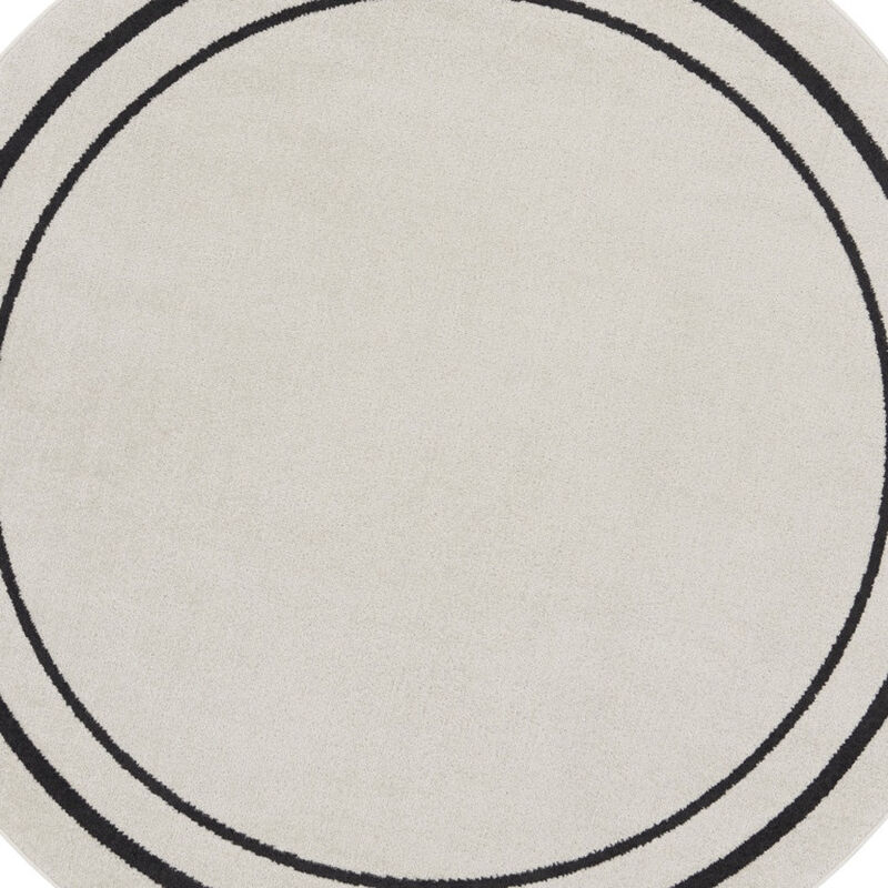 HomeRoots 8' Ivory And Black Round Indoor Outdoor Area Rug image number 2