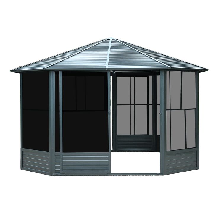 Mondawe 13x13ft Sunroom,Durable Aluminum/Steel Frame,Lockable Sliding Door & Slope Roof Drainage