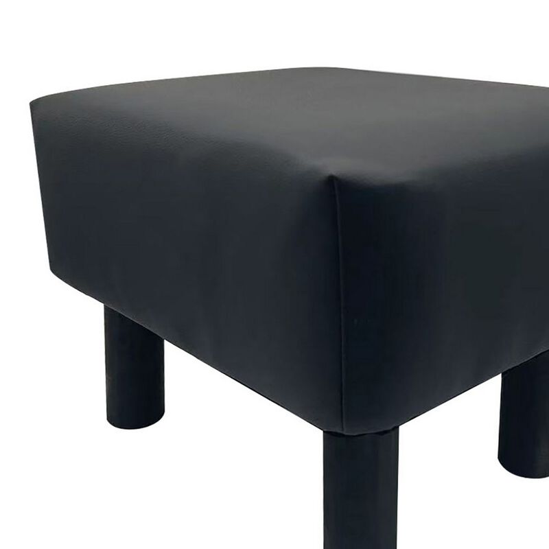 Ginni Footstool Ottoman Set of 2, Black Faux Leather, Soft Seat, Wood Legs - Benzara