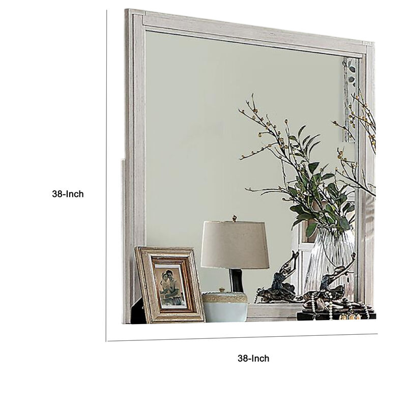 Varos Dresser Mirror, White Solid Wood, 38 Inch Stylish Square Frame
