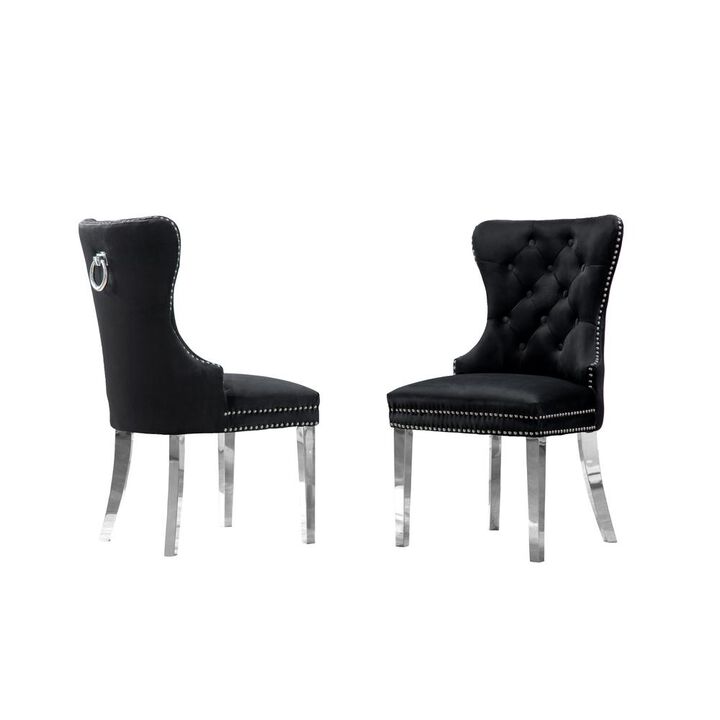 Best Quality Furniture Velvet Tufted Dining Chair, Stainless Steel Legs (Set of 2)