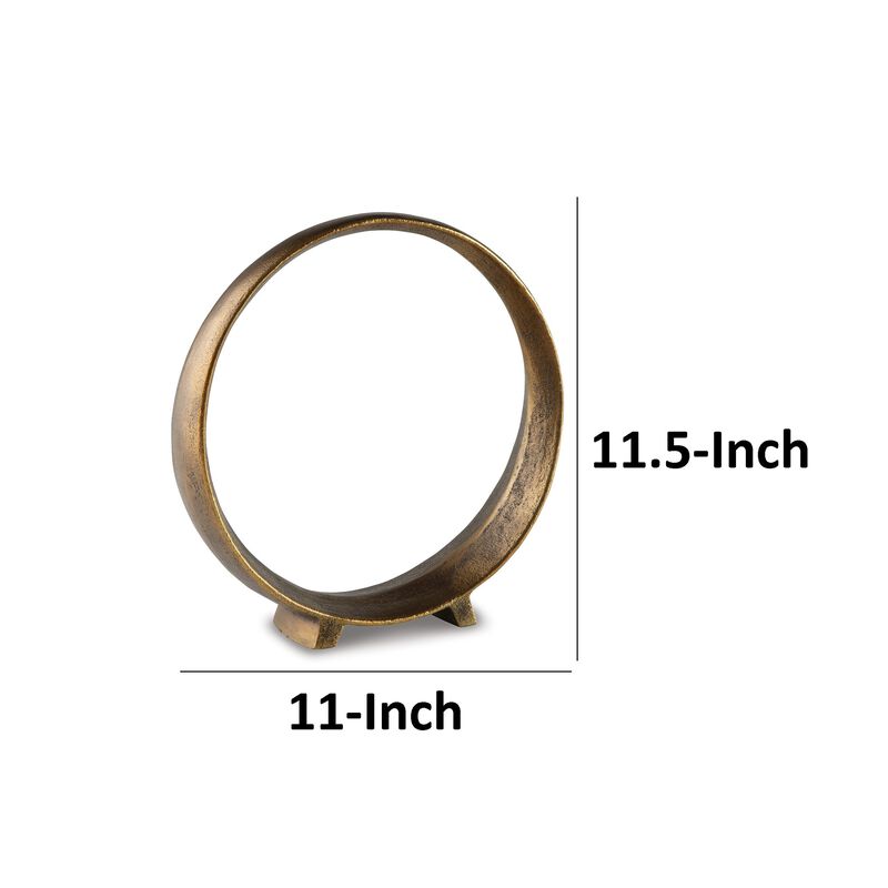 Dalie 12 Inch Sculpture, Set of 2, Round, Antique Brass Tone Cast Aluminium - Benzara