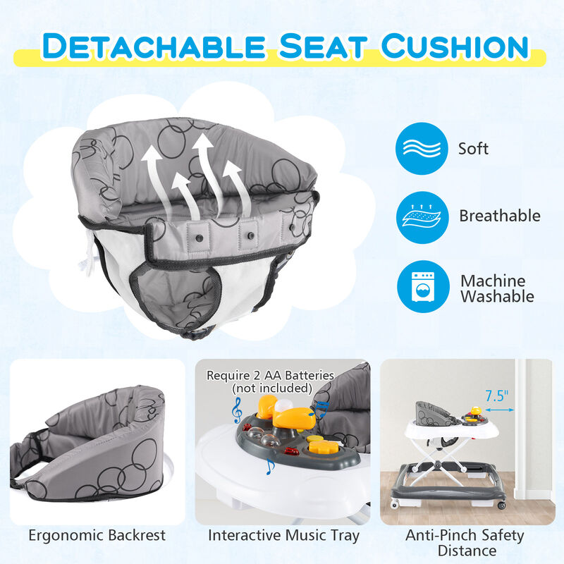 Foldable Baby Walker 3-Level Height Adjustment with Padded Seat image number 5