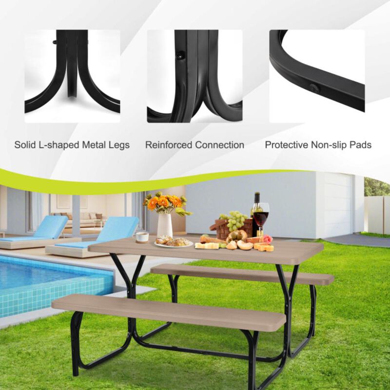 Hivvago HDPE Outdoor Picnic Table Bench Set with Metal Base