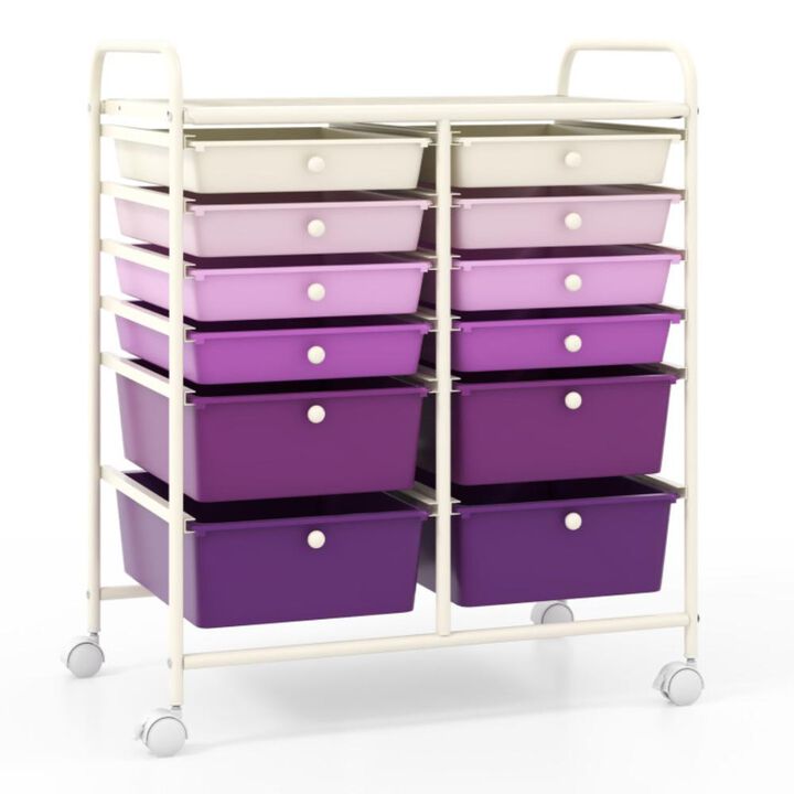 Hivvago 12-Drawer Rolling Storage Cart with Removable Drawers and Lockable Wheels-Rose Red
