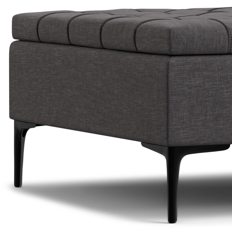Laura 36 inch Wide Transitional Square Mid Century Lift Top Storage Ottoman in Slate Grey Polyester Linen, Assembled