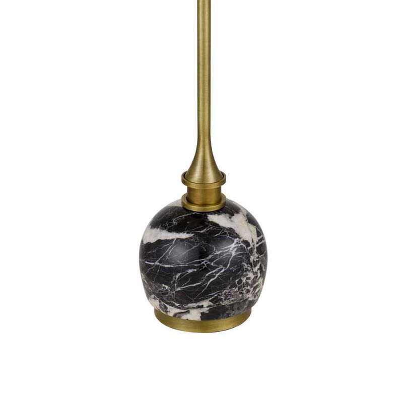 Table Lamp, White Drum Shade, Slim Brass Neck, Swirled Black Marble 29 Inch image number 6