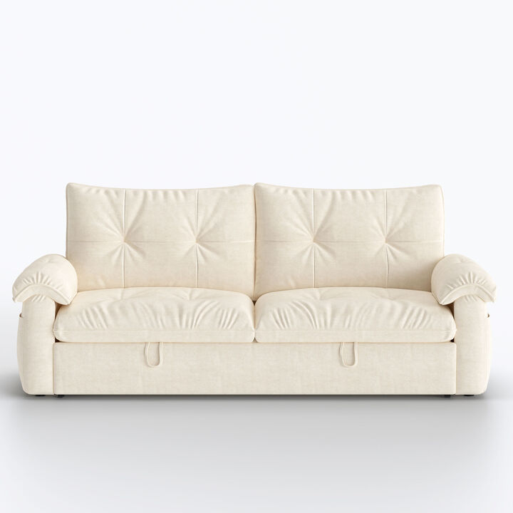 Upholstery Linen Fabric Pull-out Sofa Bed for Living Room, Bedroom & Guest Room, Beige