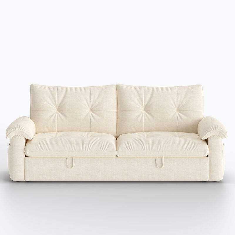 Upholstery Linen Fabric Pull-out Sofa Bed for Living Room, Bedroom & Guest Room, Beige image number 0