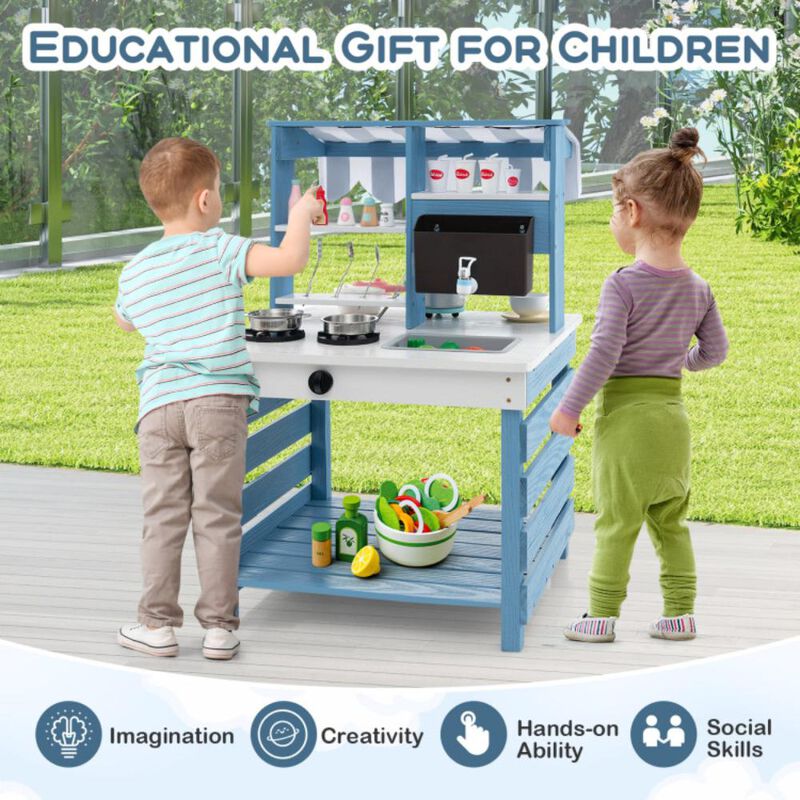 Hivvago Double-sided Wooden Play Kitchen and Grocery Stand with Stoves for Kids 3+ Years Old