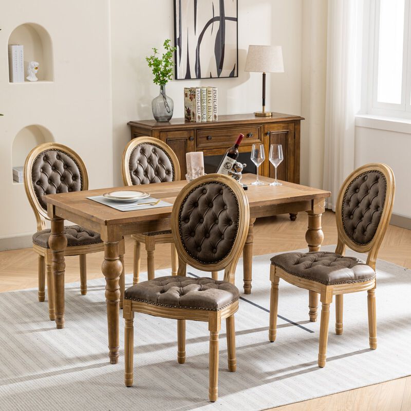 Whisen French Style Dining Chair, Rubberwood Frame with PU Leather Upholstery, Handmade Tufted & Nailhead Trim, Set of 2 for Living Room Kitchen image number 4
