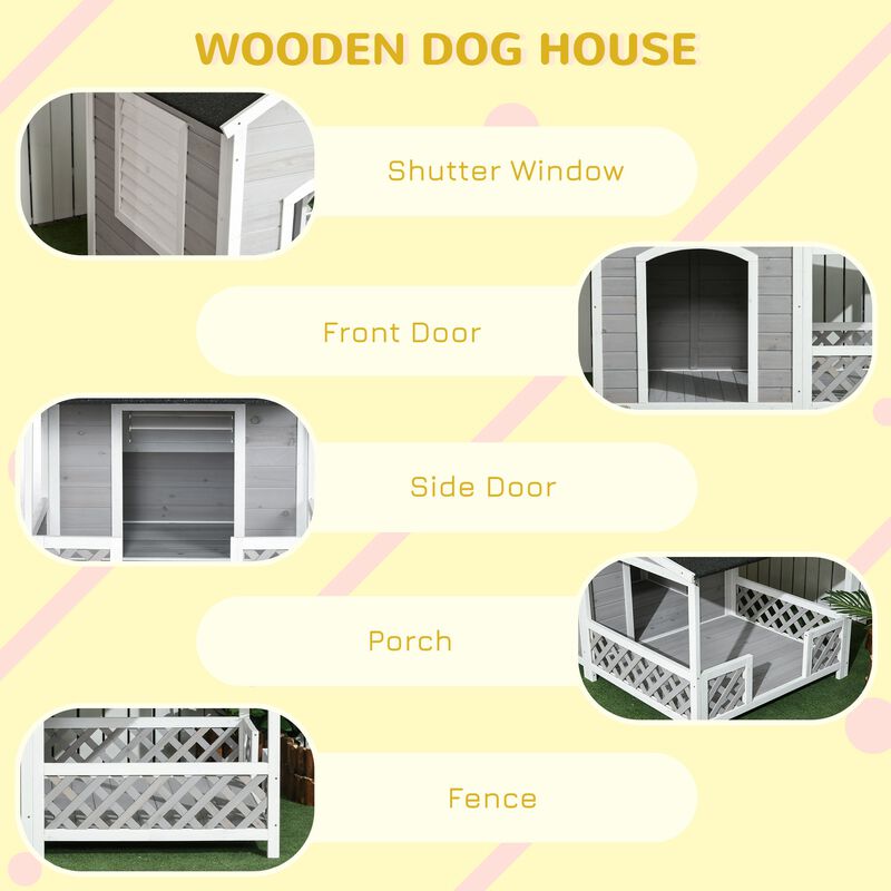 Outdoor Pet Shelter: Dog House with Porch, Asphalt Roof & Shutter Window