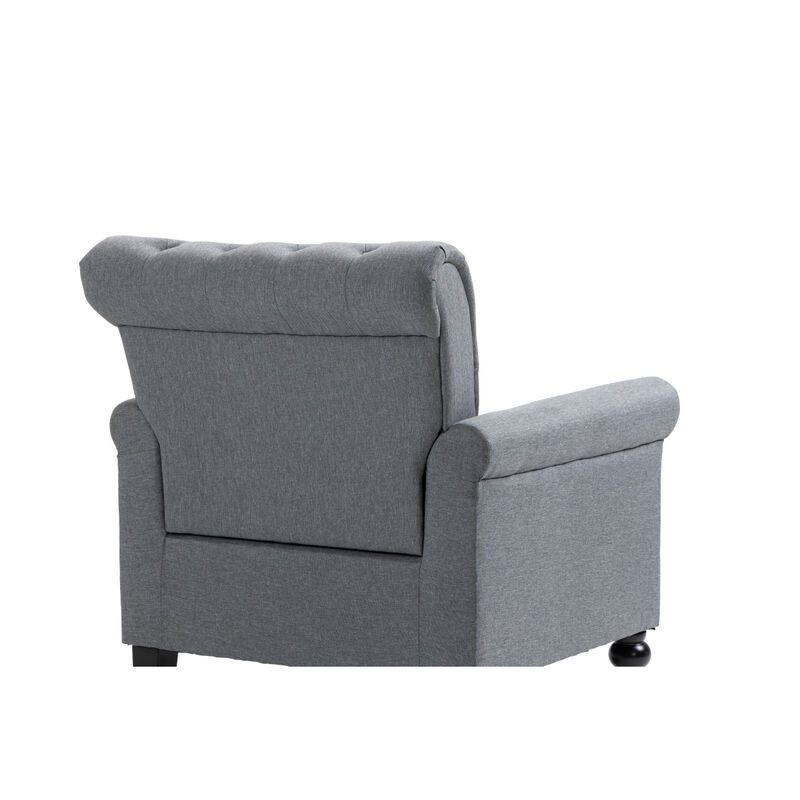 Mid-Century Modern Accent Chair, Linen Armchair w/Tufted Back/Wood Legs, Upholstered Lounge Armchair Single Sofa for Living Room Bedroom, Gray