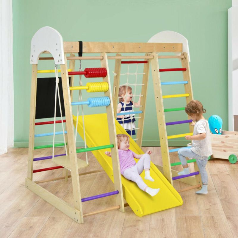 Hivvago Indoor Playground Climbing Gym Wooden 8-in-1 Climber Playset for Children