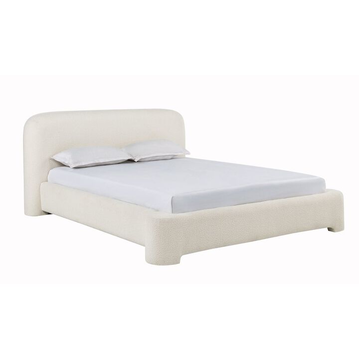 Best Master Furniture Upholstered Burlap Platform Bed Frame, Queen, Cream
