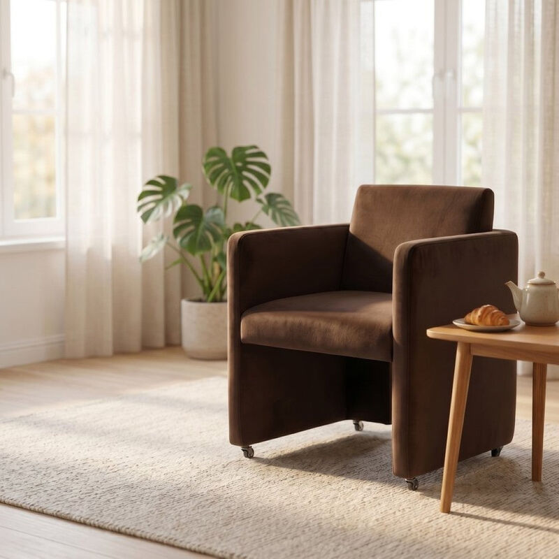 Envelor Modern Velvet Upholstered Barrel Accent Chair with Solid Wood Legs image number 2