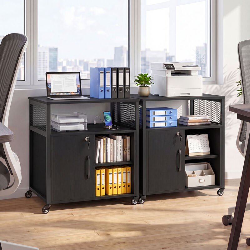 File Cabinet with Charging Station, Cable Management and Rolling Wheels image number 2