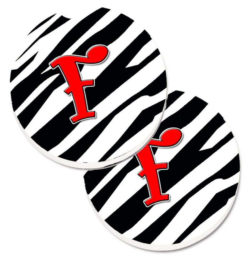Caroline's Treasures Monogram Initial F Zebra Red Set of 2 Cup Holder Car Coasters CJ1024-FCARC, 2.56, Multicolor