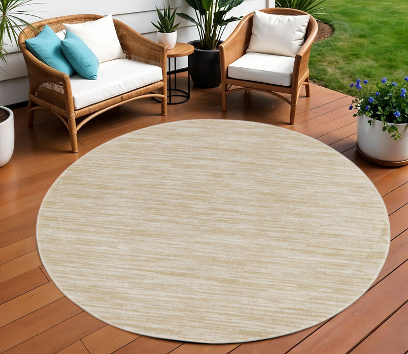 HomeRoots 8' Ivory And Gold Round Abstract Indoor Outdoor Area Rug image number 1