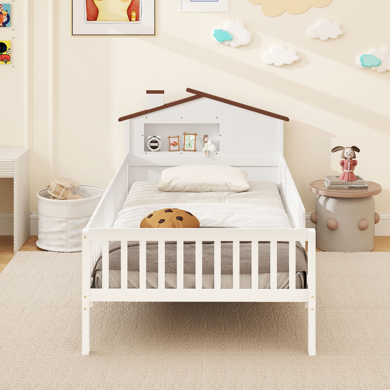 House Frame Montessori Bed with Headboard Storage for Toddlers