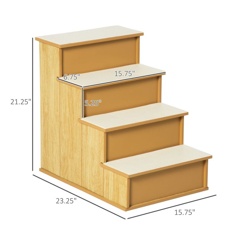 Natural Pet Steps: 4-Tier Wood Dog Stairs with Cushioned Cover image number 2