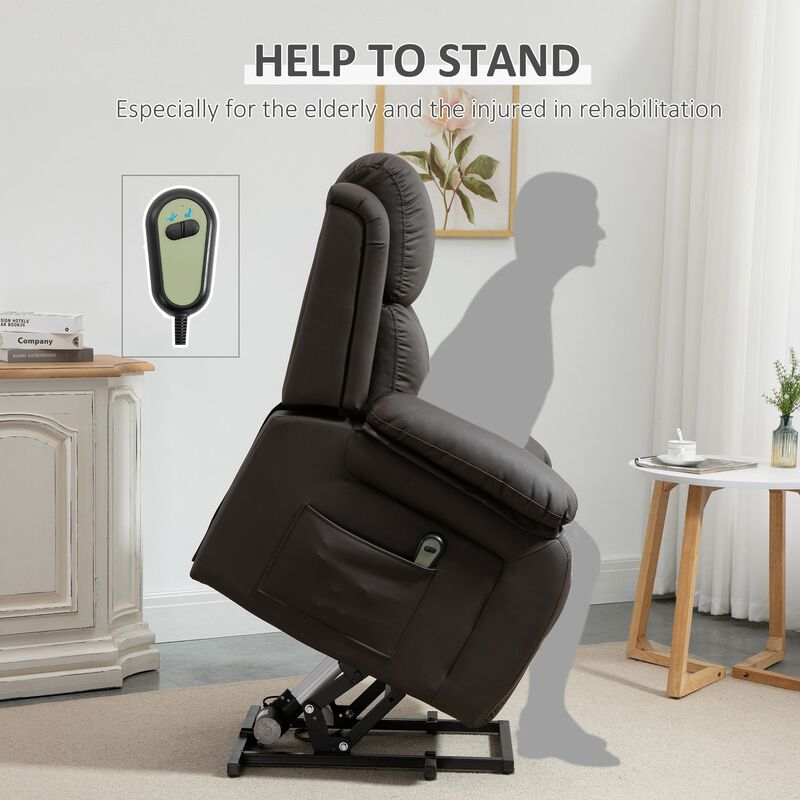 Brown Senior Relaxation: PU Leather Power Lift Chair with Remote