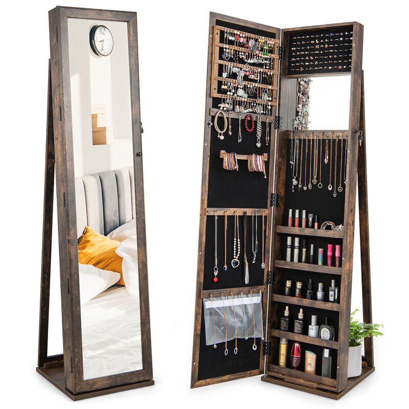 Standing Lockable Jewelry Storage Organizer with Full-Length Mirror
