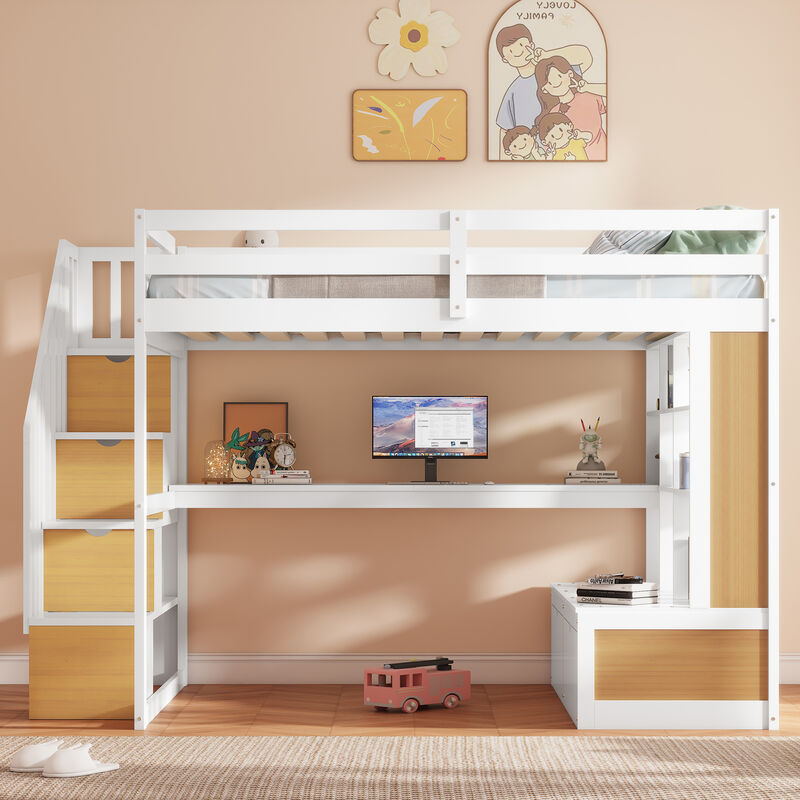 Merax Loft Bed with Desk and Storage Staircase