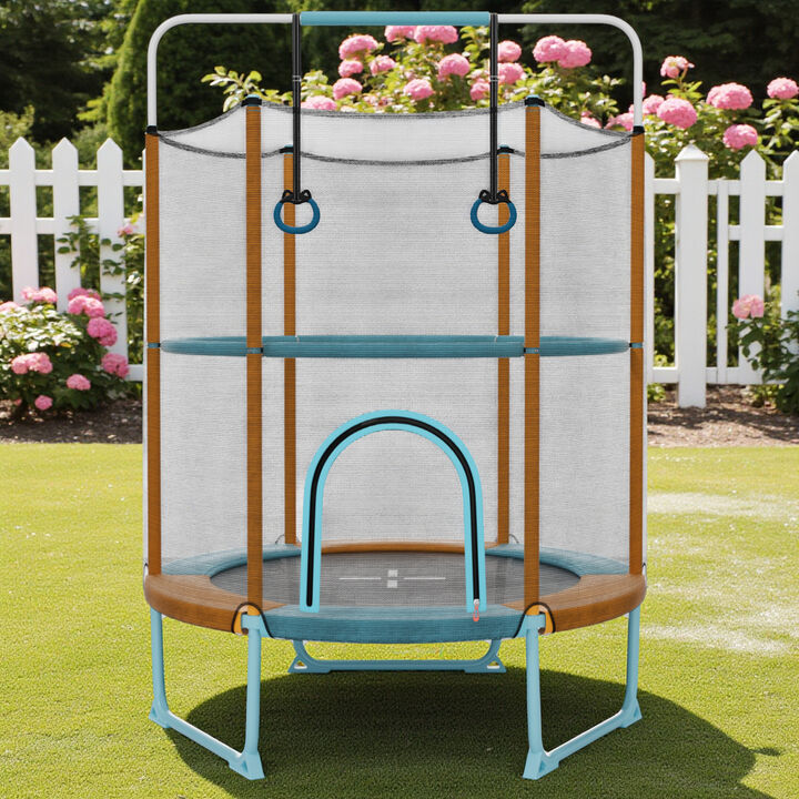 60" Trampoline for Kids with Gymnastics Bar & Rings