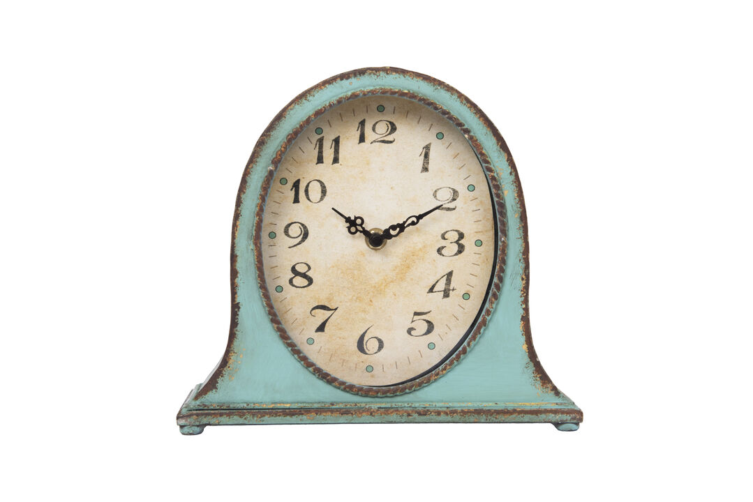 Decorative Metal Mantel Clock, Aqua Blue