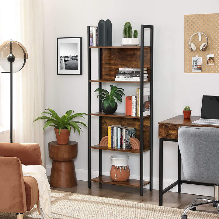 5 Tier Bookshelf with Steel Frame Open Shelf Storage Unit