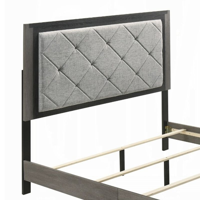 Joho King Bed with Gray Diamond Button Tufted Upholstery, Modern Gray - Benzara
