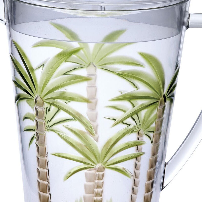 HomeRoots 2.5 Quart Clear and Green Palm Tree Acrylic Pitcher image number 3